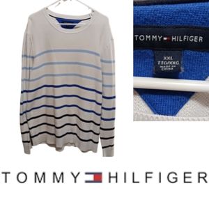 Men's Tommy Hilfiger white & blue striped knit sweater size XXL